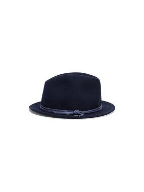HAT ATTACK Mini Brim Fedora NAVY blue 100% wool USA Designer One Size NWT